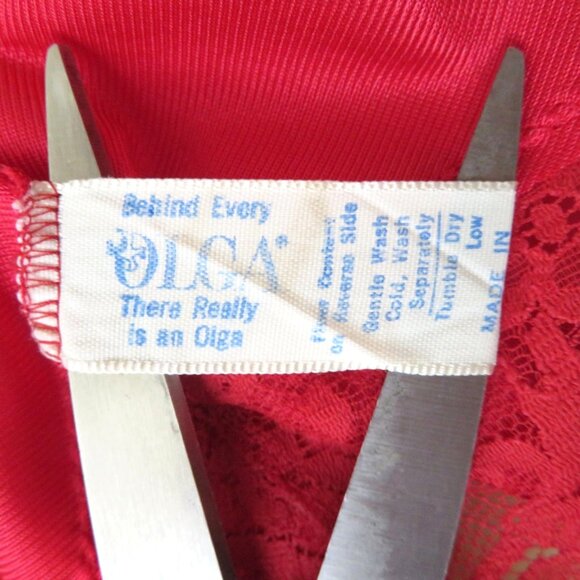 Vintage Olga Red Lace Trim Nylon Camisole Size Small 32 Made In USA - Picture 9 of 12